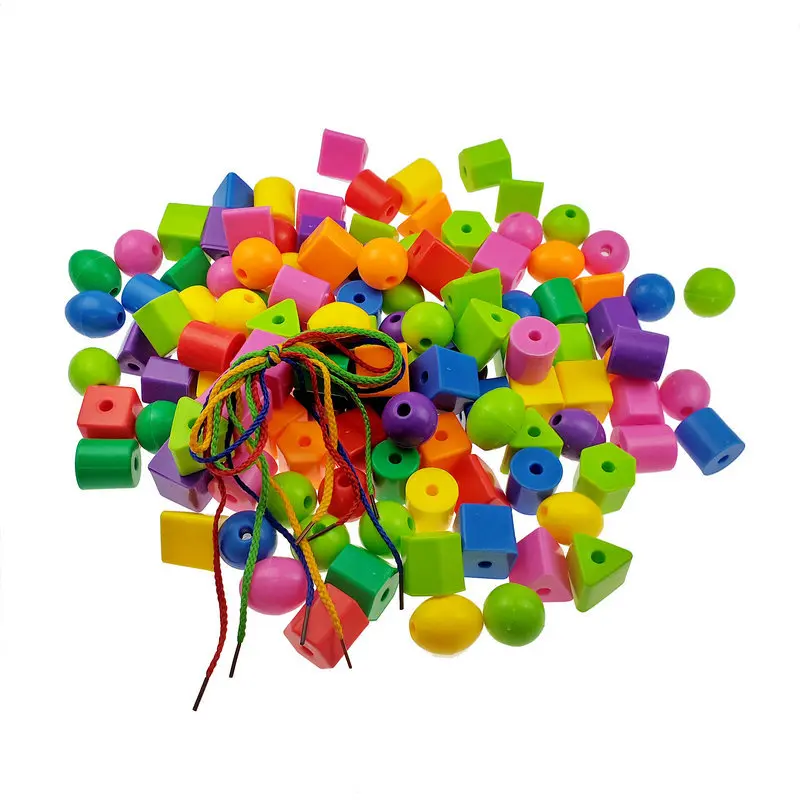 Rainbow Lacing Beads for Toddlers Color and Shape Sorter Fine Motor Skills Early Learning Montessori Toys for Preschool Kids