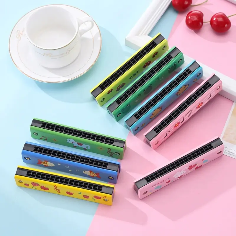 1PC Wooden Harmonica 16-Hole Cartoon Animals Painted Toy Musical Instrument Beginner Early Educational Gifts for Boys Girls ZYF