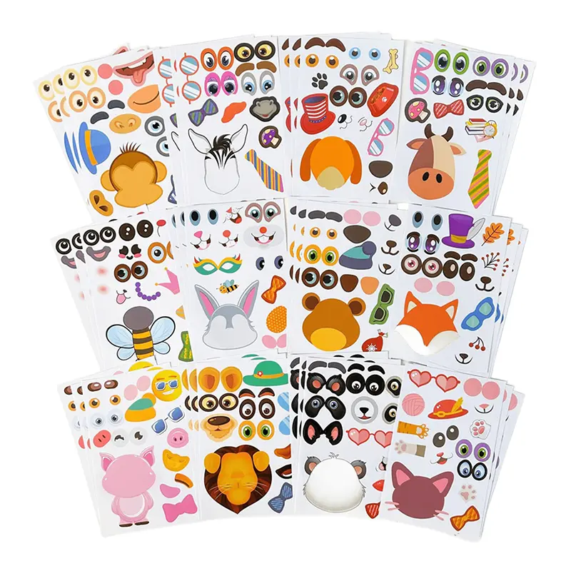 Make an Animal Face DIY Sticker Mixed Cartoon Animals Mermaid Face Jigsaw Puzzle Stickers Cartoon Pet Artclass Supplies Gift ZYF