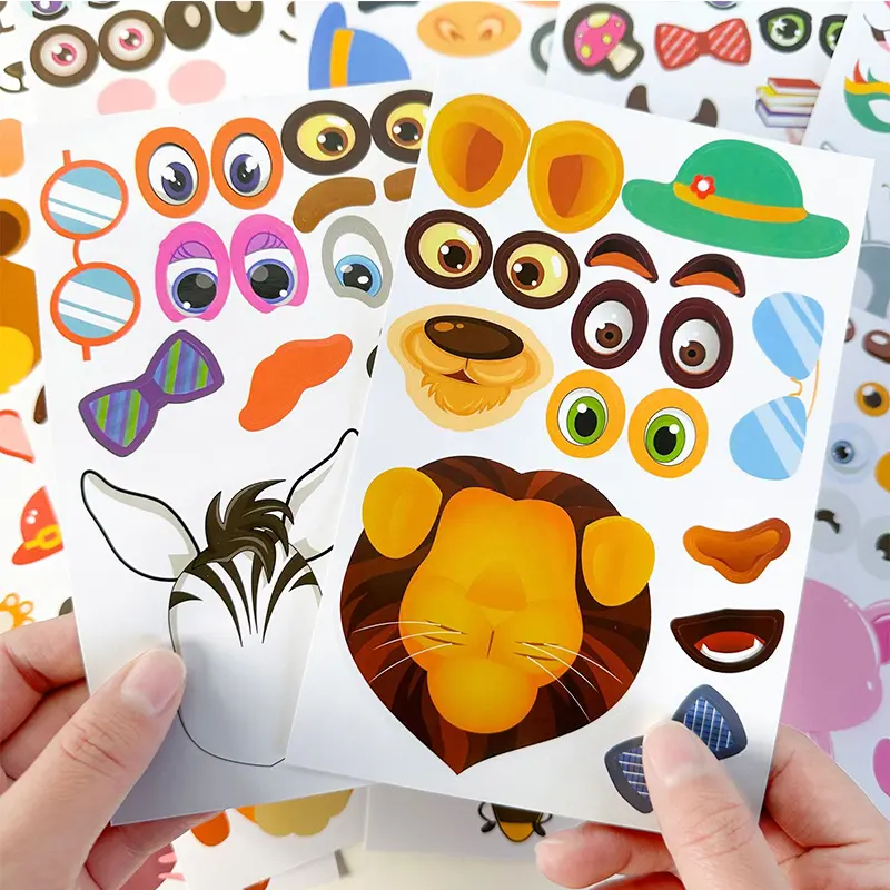 Make an Animal Face DIY Sticker Mixed Cartoon Animals Mermaid Face Jigsaw Puzzle Stickers Cartoon Pet Artclass Supplies Gift ZYF