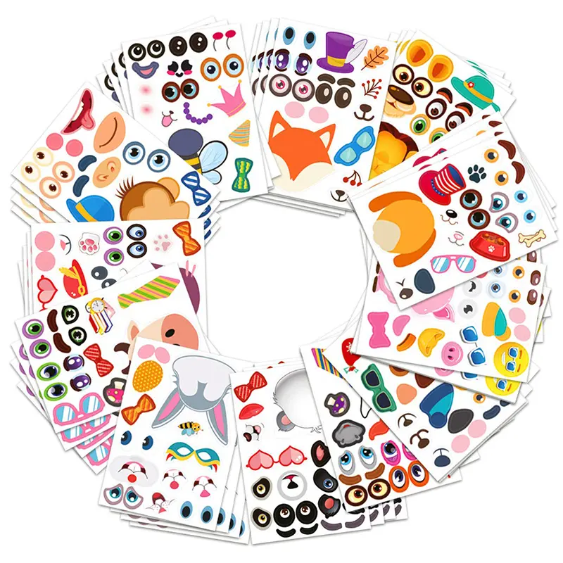 Make an Animal Face DIY Sticker Mixed Cartoon Animals Mermaid Face Jigsaw Puzzle Stickers Cartoon Pet Artclass Supplies Gift ZYF
