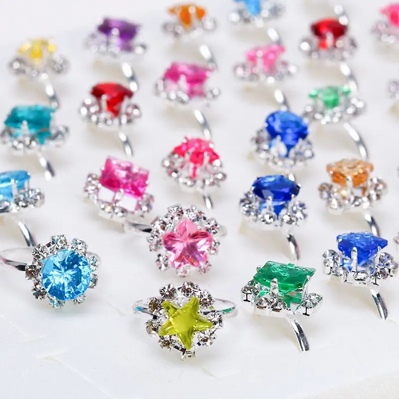 Imitation Diamond Rings Toys Adjustable Rings for Pretend Play Makeup Toys for Girls Crystal Jewelry Alloy Rings Gifts for Girls