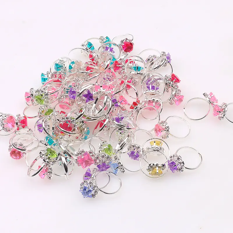 Imitation Diamond Rings Toys Adjustable Rings for Pretend Play Makeup Toys for Girls Crystal Jewelry Alloy Rings Gifts for Girls