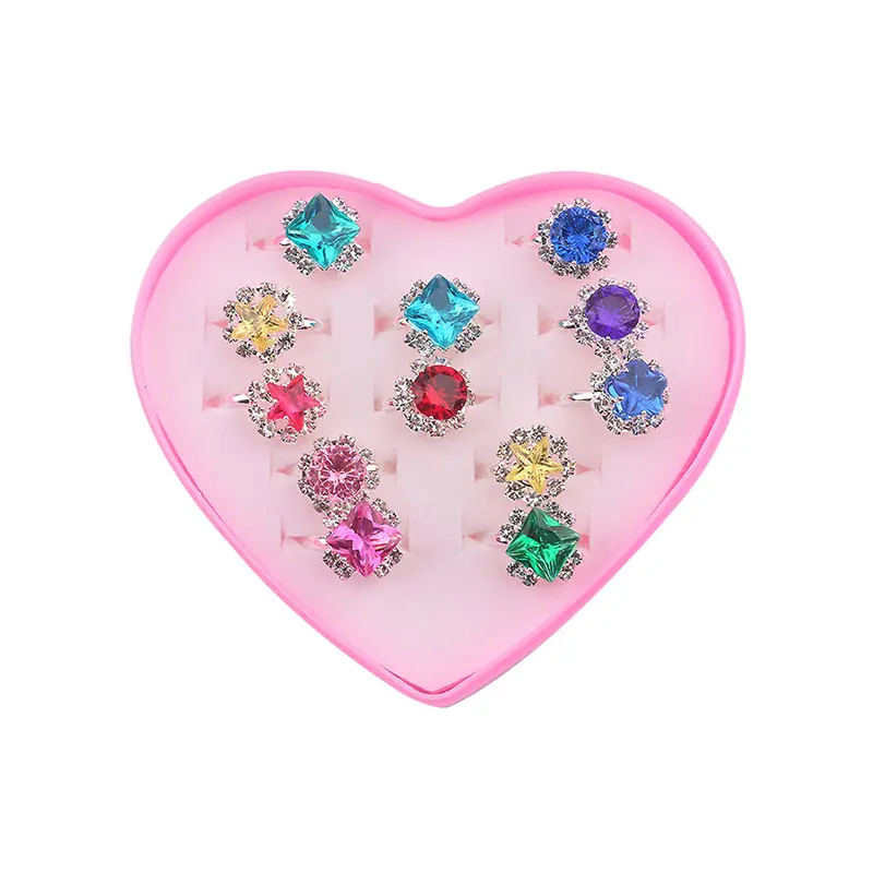 Imitation Diamond Rings Toys Adjustable Rings for Pretend Play Makeup Toys for Girls Crystal Jewelry Alloy Rings Gifts for Girls