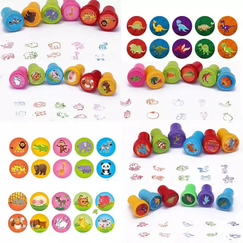 10pcs/Set Children Toy Stamps Cartoon Animals Fruits Kids Seal For Scrapbooking Stamper DIY Scrapbook Cartoon Stamper Toys