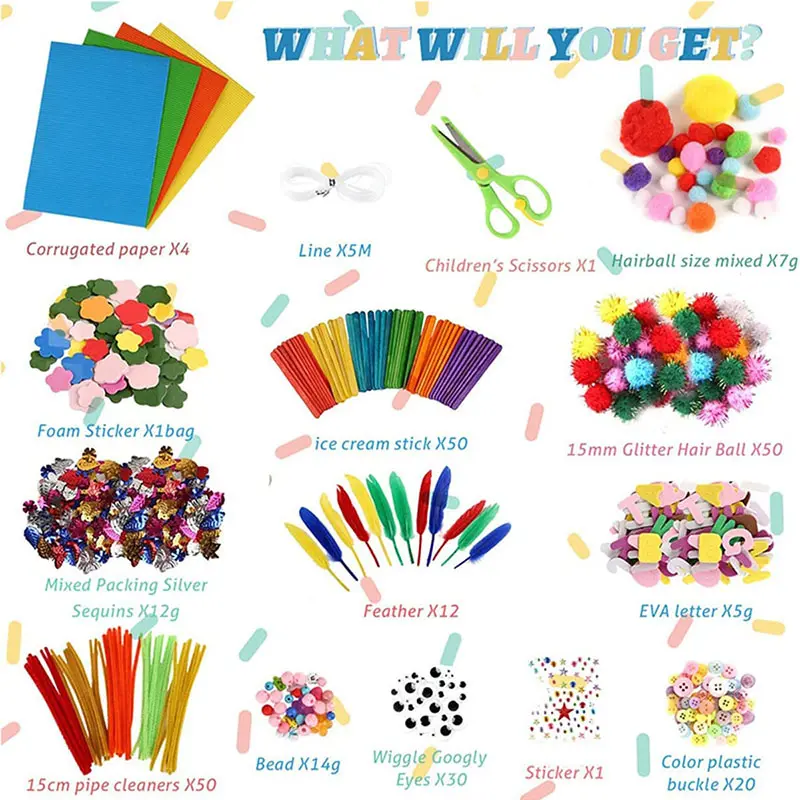 Children Puzzle Toys in Barrels Handmade DIY Material Package Gift Children Elastic Thread Feather Button Twisting Rod TMZ