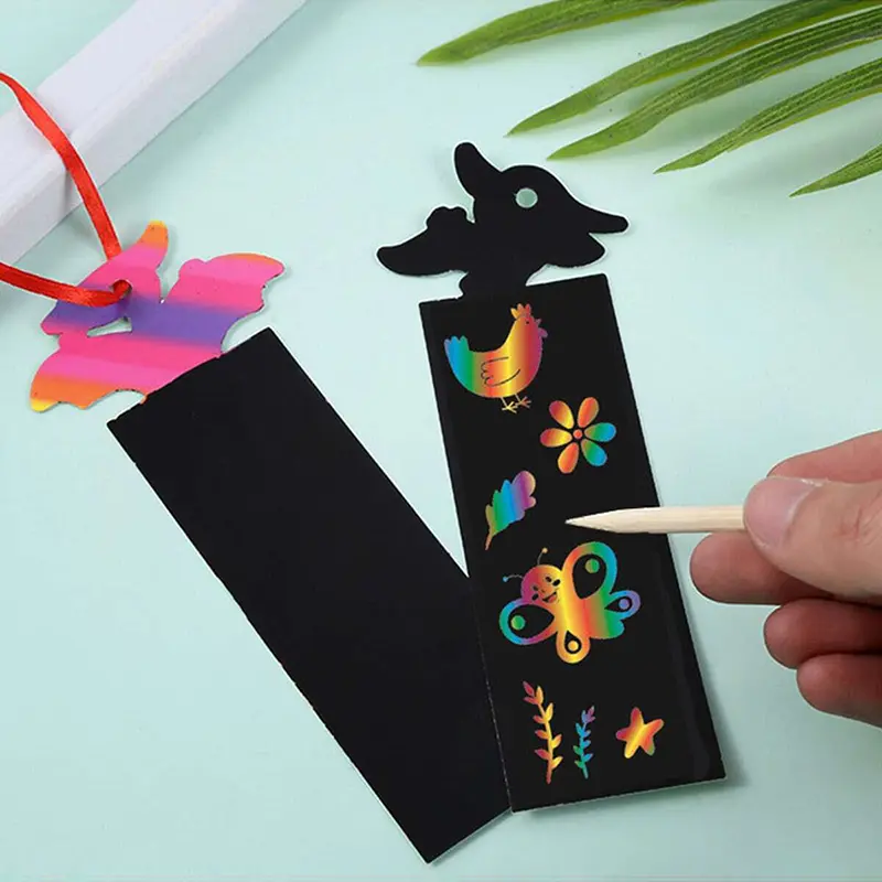 12PCS Bookmark Scratch Paper DIY Children Painting Toys Puzzle Early Education Toys Kids Birthday Gift Scratch Painting TMZ