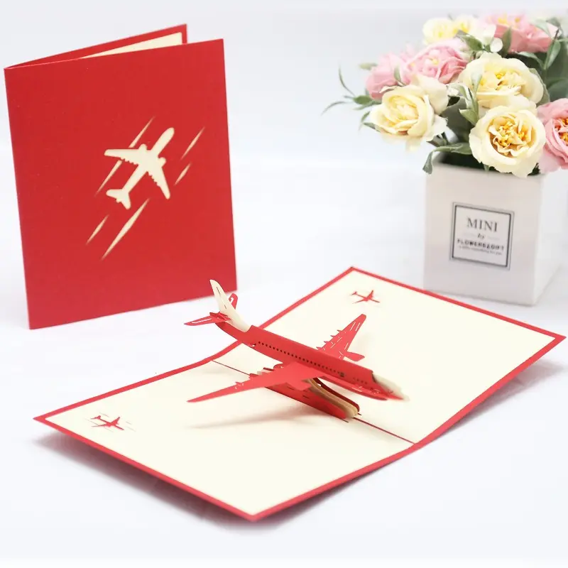 1PC 3D Foldable Airplane Greeting Card Paper Carving Cards Model Decorations Festival Gathering Supply Tourist Birthday Gift ZYF