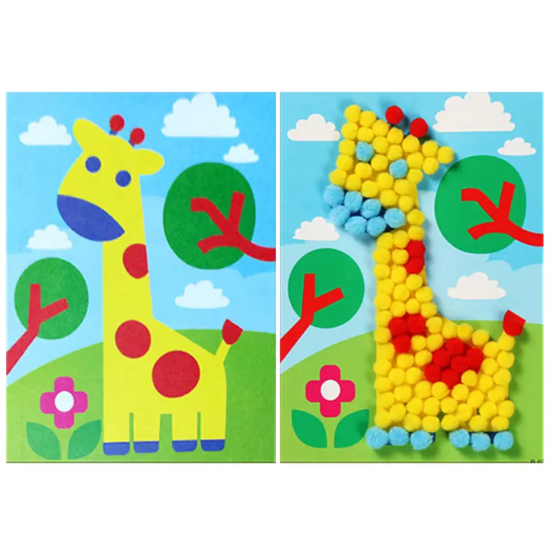 Button/Pompom/Diamond Stickers Children DIY Toys Puzzle Early Education Kids Handmade Creative Painting Birthday Gifts TMZ
