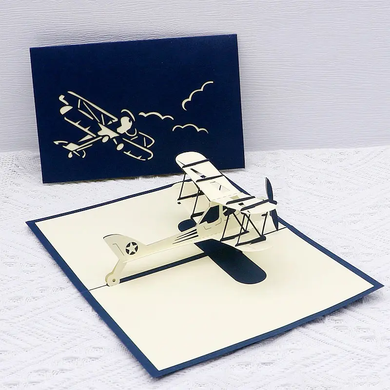 1PC 3D Foldable Airplane Greeting Card Paper Carving Cards Model Decorations Festival Gathering Supply Tourist Birthday Gift ZYF