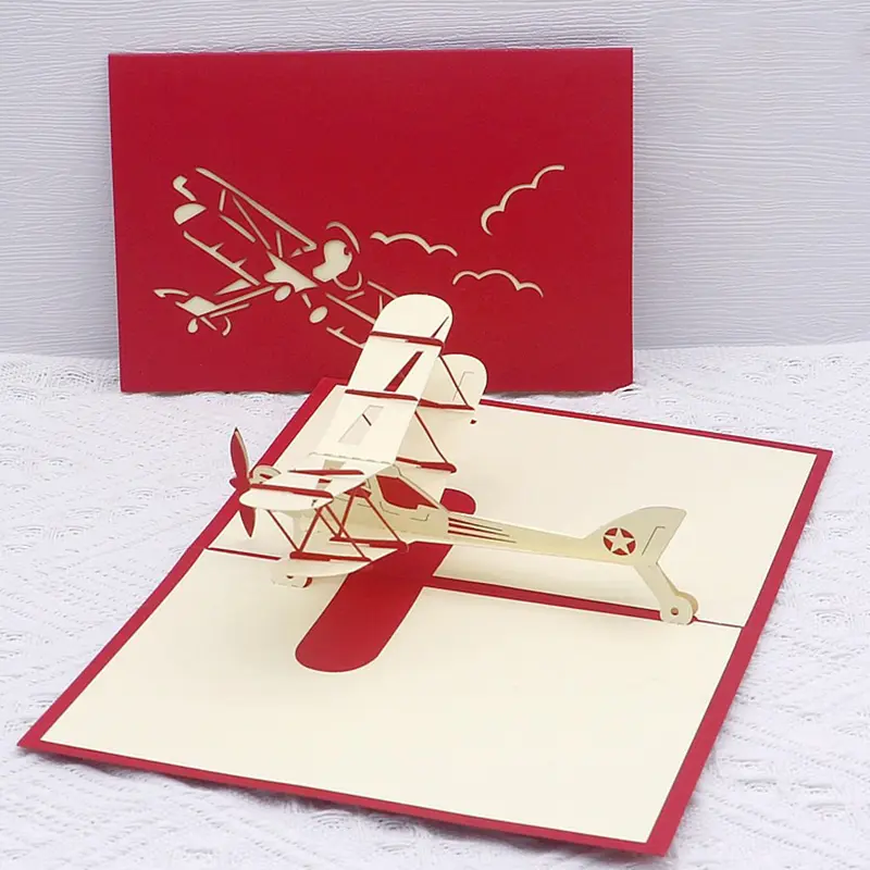 1PC 3D Foldable Airplane Greeting Card Paper Carving Cards Model Decorations Festival Gathering Supply Tourist Birthday Gift ZYF