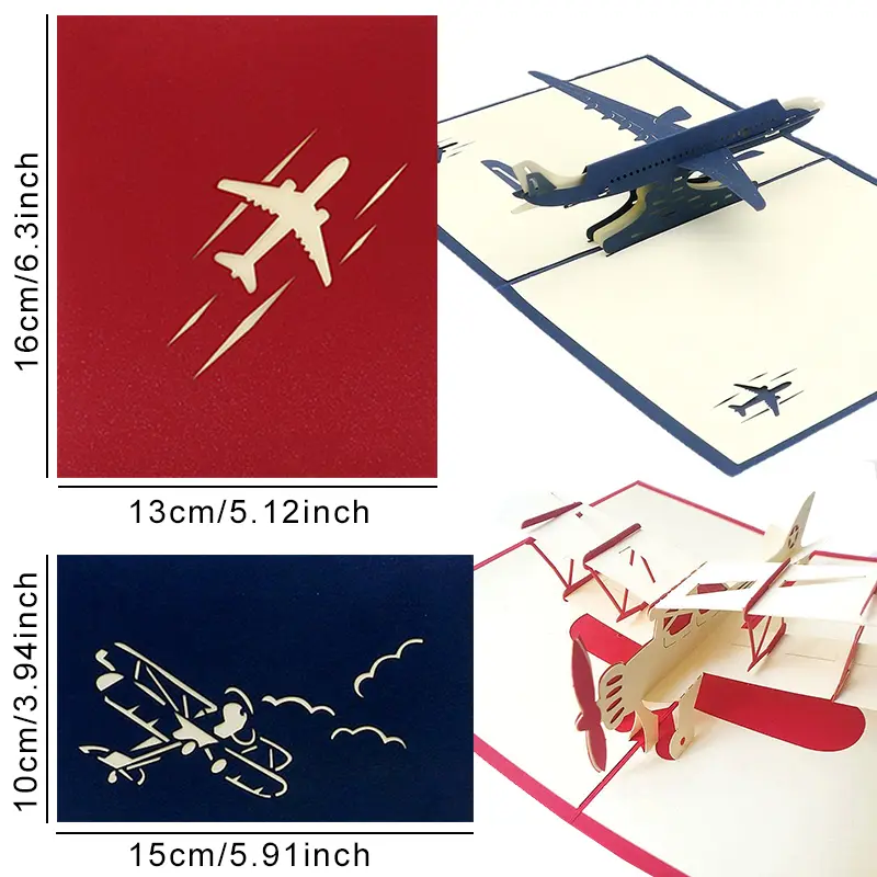 1PC 3D Foldable Airplane Greeting Card Paper Carving Cards Model Decorations Festival Gathering Supply Tourist Birthday Gift ZYF