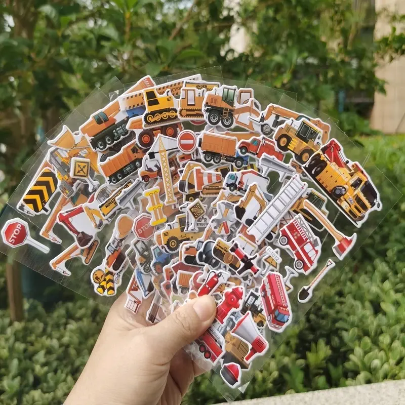 6/12 Sheet 3D Puffy Stickers for Kid Engineering Vehicle Excavator Stickers Cartoon Cars Stickers Toys for Children Gift for Boy