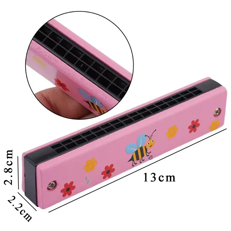 1PC 16-Hole Wooden Harmonica Colorful Cartoon Style Mouth Organ Child Beginner Musical Instrument Toys Early Education Props ZYF