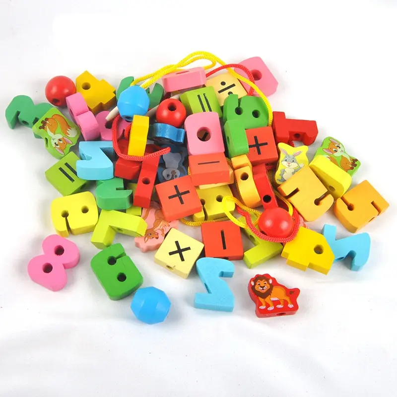 26pcs Wooden Toys Baby DIY Toy Cartoon Fruit Animal Stringing Threading Wooden Beads Toy Monterssori Educational for Kid
