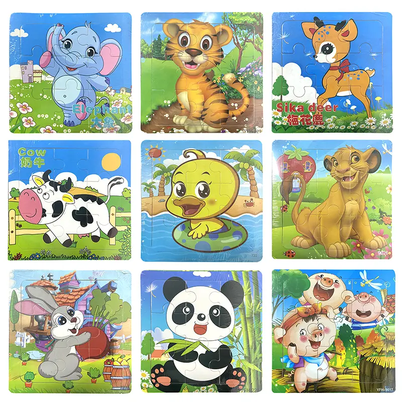 9pcs Kids Wooden Animal Puzzle Cute Cartoon Animal Puzzle Toys Early Educational Montessori Toys for Children