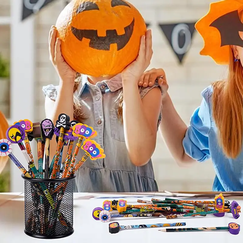 Halloween Themed Pencils Eraser Cartoon Pattern Party Favors for Guests Halloween Party Supplies Spooky & Cute Gifts TMZ