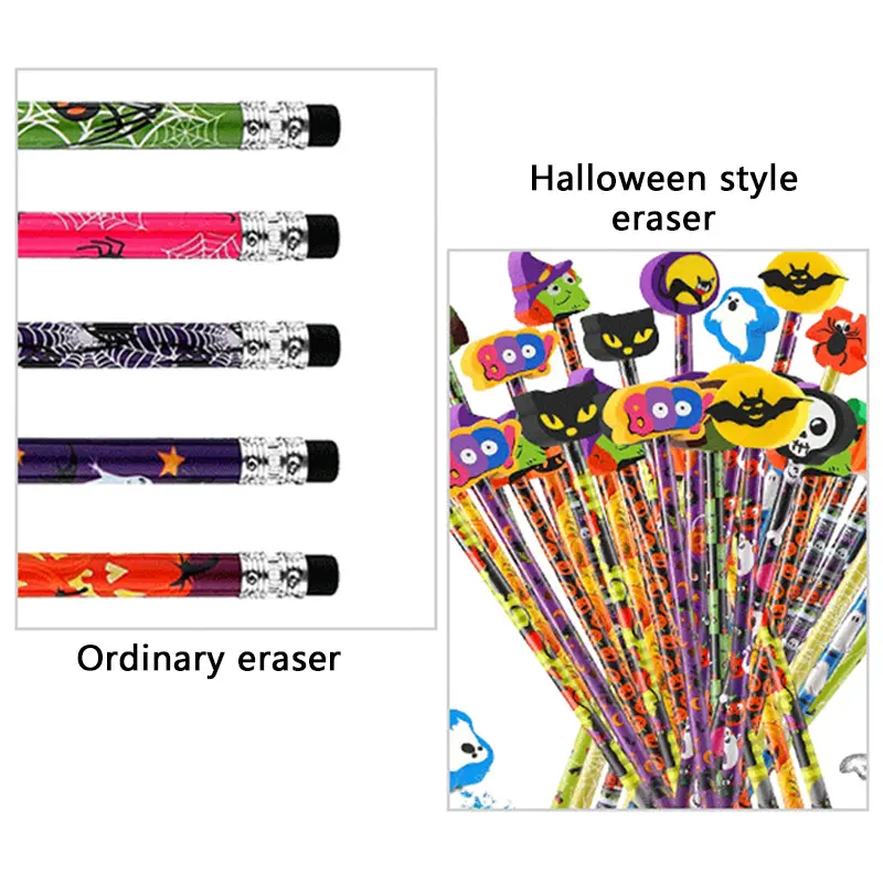 Halloween Themed Pencils Eraser Cartoon Pattern Party Favors for Guests Halloween Party Supplies Spooky & Cute Gifts TMZ