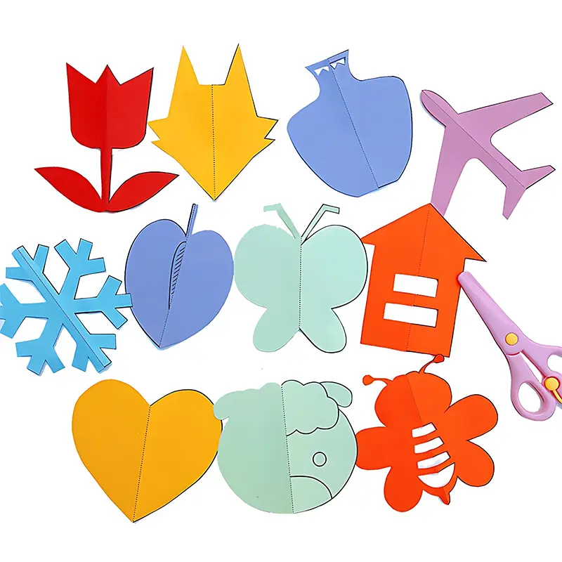 48Sheets Paper Cutting Scissors Set Handmade Activity Colored Paper Cutting DIY Craft with Child-Safe Scissors Birthday Gift ZYF