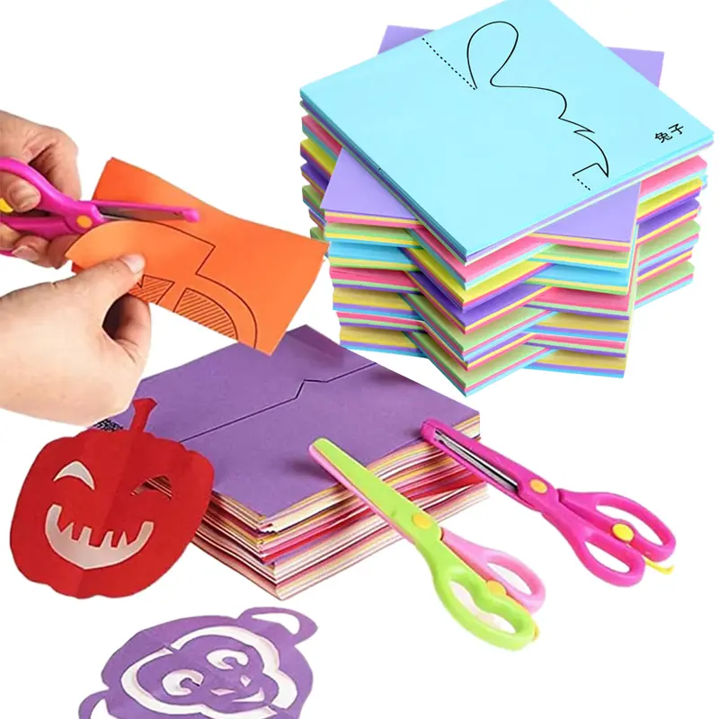 48/96sheet Paper Cuttings Colored Paper Cartoon Office Cultural Supplies Art Classroom Paper Kirigami Student Rewards TMZ
