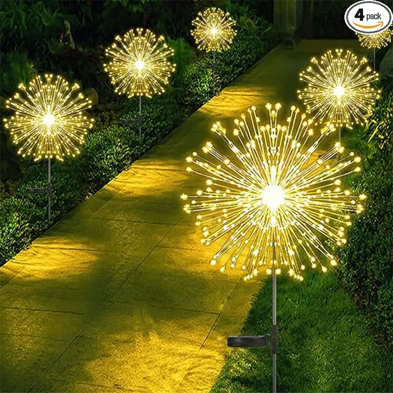 1-4Pack Solar Fairy Light Outdoor Waterproof LED Firework Lamp DIY Decoration For Patio Yard Party Christmas Wedding Garden
