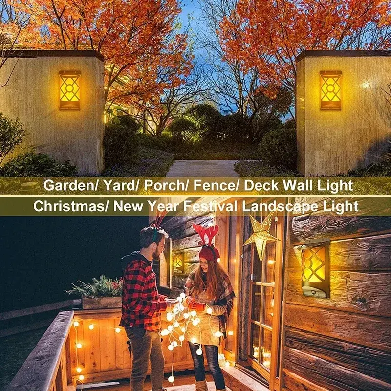 1/2/3/4Pcs 96LED Solar Flame Lame Lattice Design Outdoor Flickering Wall Lights Garden Pathway Yard Christmas Decor Waterproof
