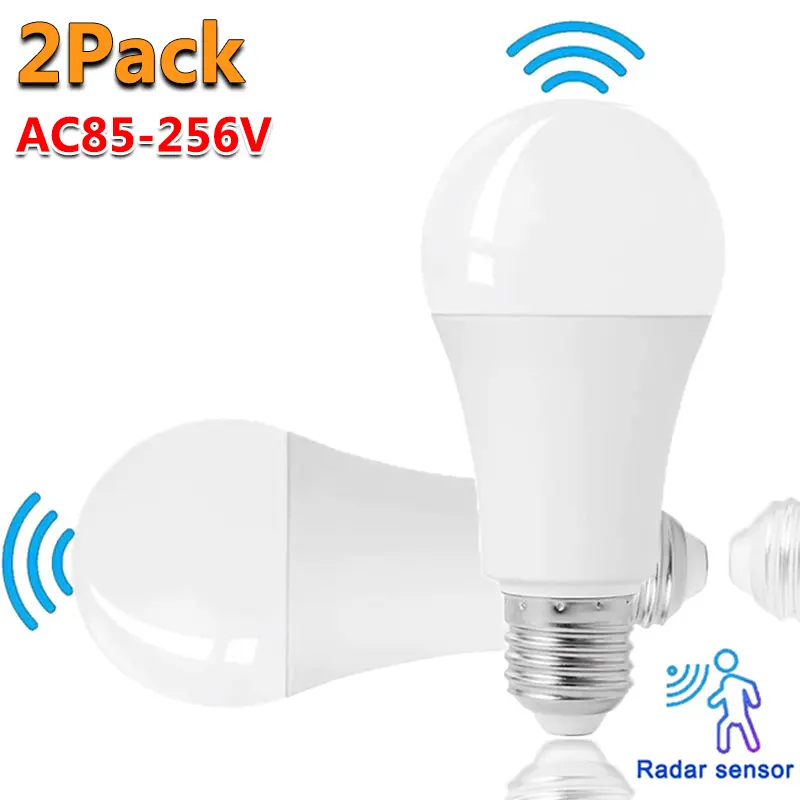 10W 1~2Pack LED Bulb Light E26/27 Radar Motion Sensor 85-265V White Smart Lamp Working Night for Home Living Room Stair Pathway