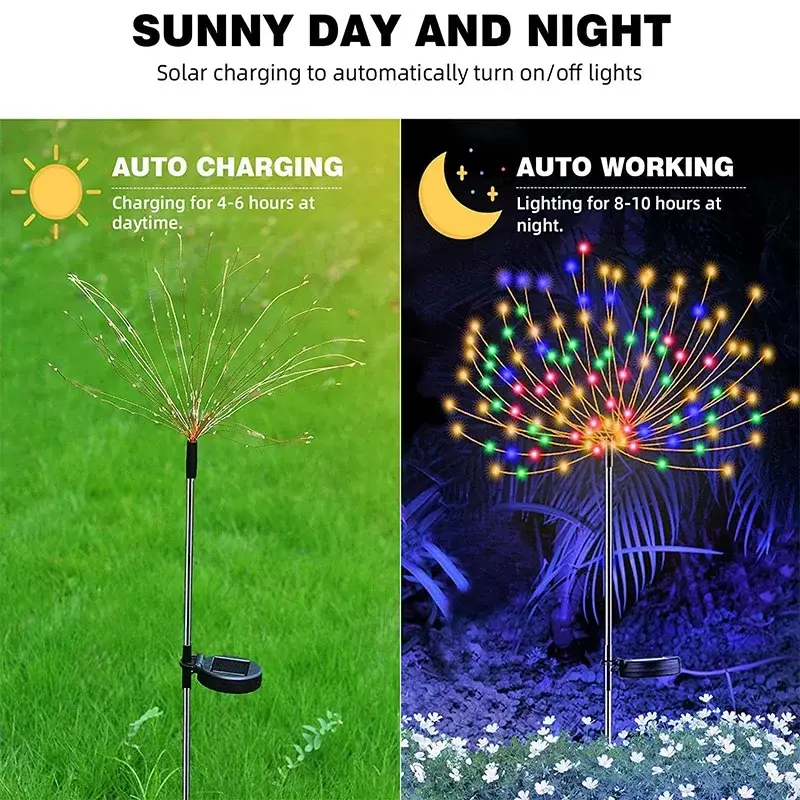1-4Pack Solar Fairy Light Outdoor Waterproof LED Firework Lamp DIY Decoration For Patio Yard Party Christmas Wedding Garden