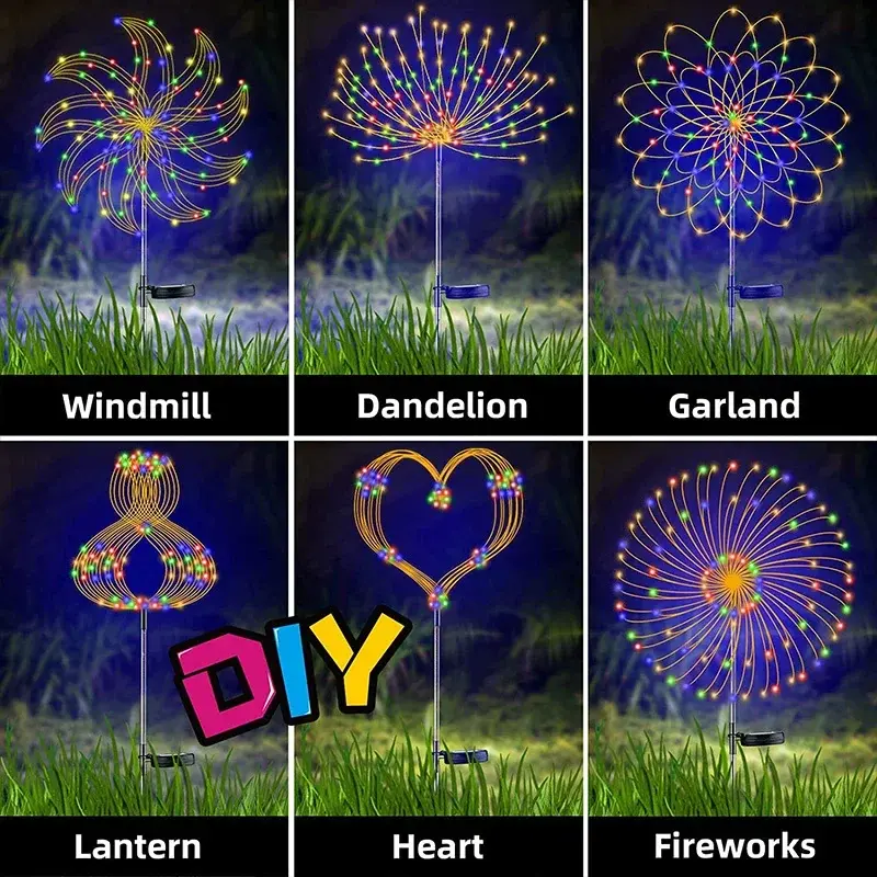 1-4Pack Solar Fairy Light Outdoor Waterproof LED Firework Lamp DIY Decoration For Patio Yard Party Christmas Wedding Garden