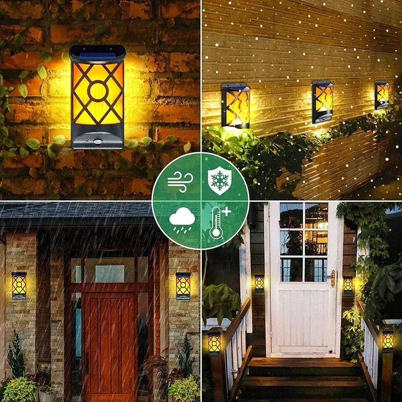 1/2/3/4Pcs 96LED Solar Flame Lame Lattice Design Outdoor Flickering Wall Lights Garden Pathway Yard Christmas Decor Waterproof