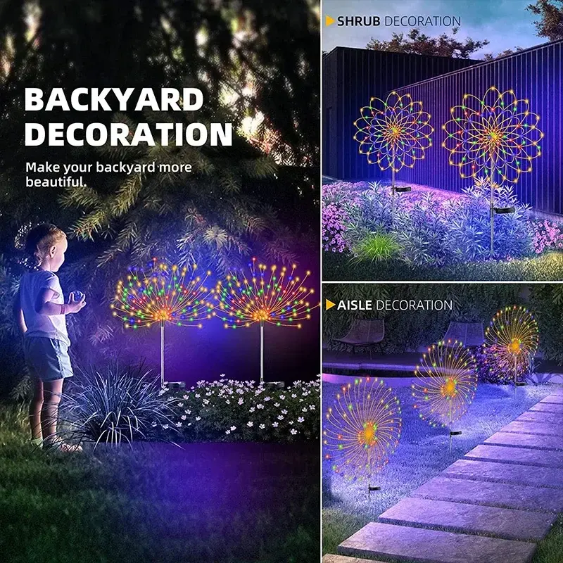 1-4Pack Solar Fairy Light Outdoor Waterproof LED Firework Lamp DIY Decoration For Patio Yard Party Christmas Wedding Garden