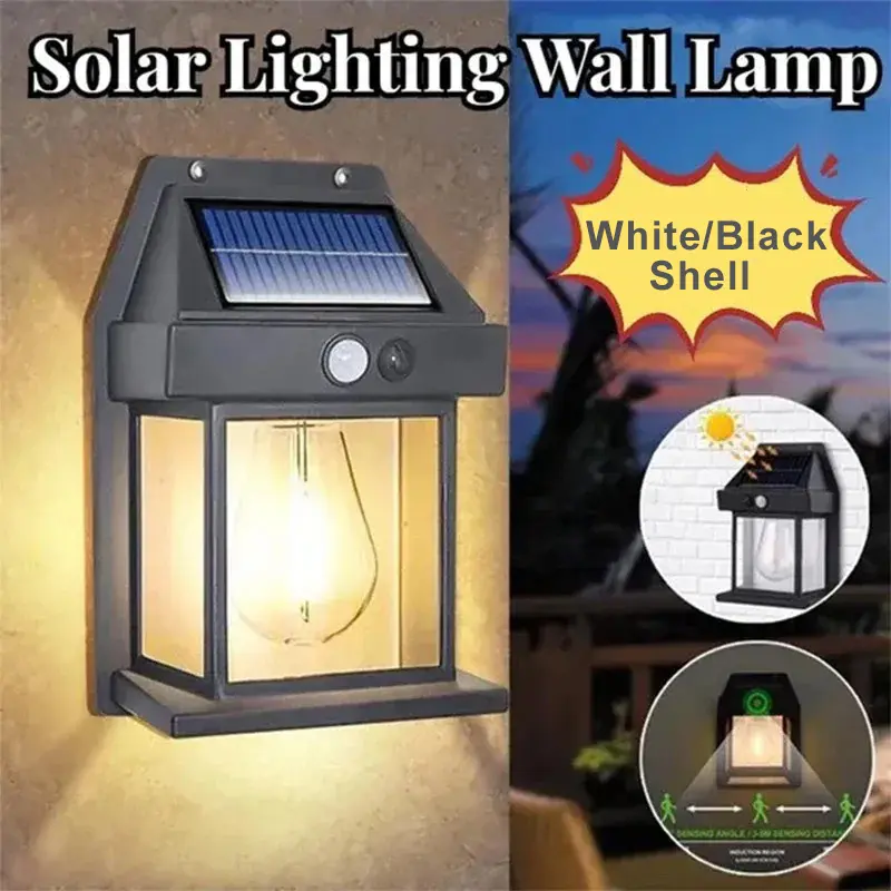 1-8Pack Outdoor Solar Wall Lamp Waterproof Tungsten Filament Lamp Induction Lamp Household Light Garden Wall Light