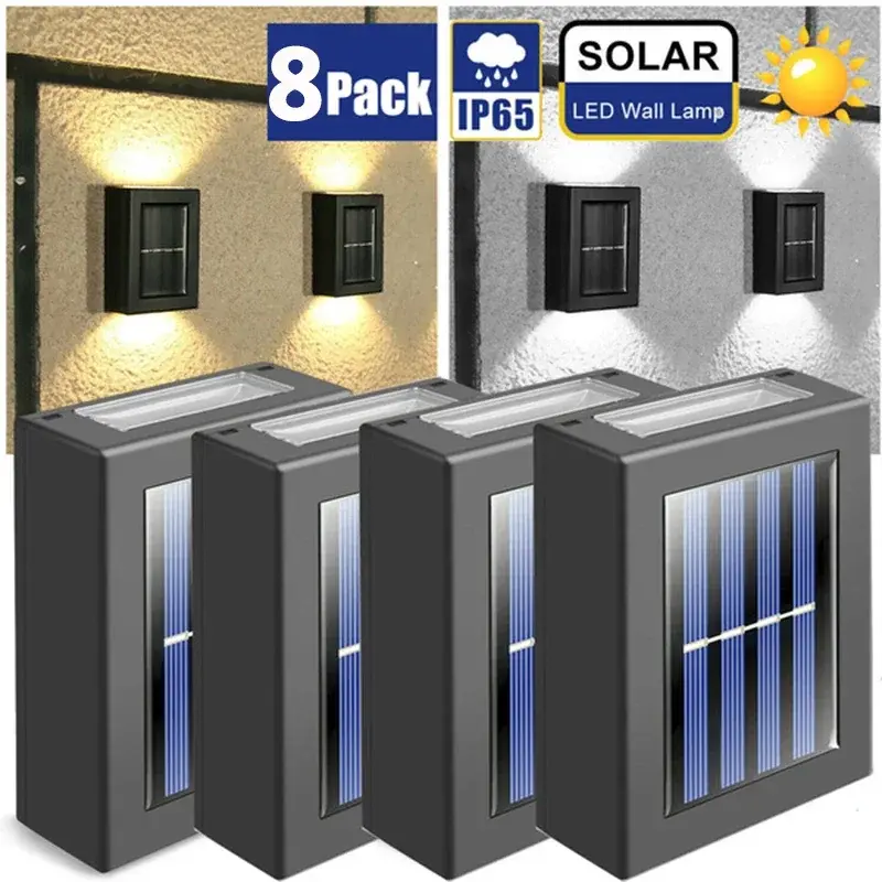 1~8PCS Solar LED Light Outdoor Waterproof Up and Down Luminous Lighting Wall Spot Lamp Stairs Fence Sunlight Garden Decoration