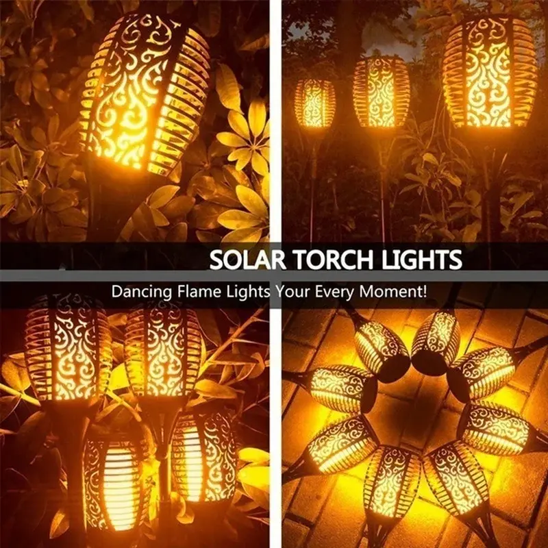 1~12PCS Solar Flame Light Outdoor 96/12 LEDs Flickering Torch Waterproof Night Lamp Garden Decoration for Lawn Path Yard Patio