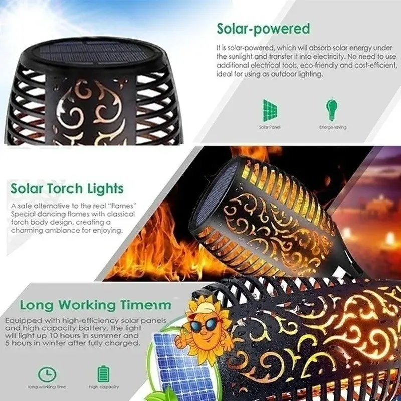 1~12PCS Solar Flame Light Outdoor 96/12 LEDs Flickering Torch Waterproof Night Lamp Garden Decoration for Lawn Path Yard Patio