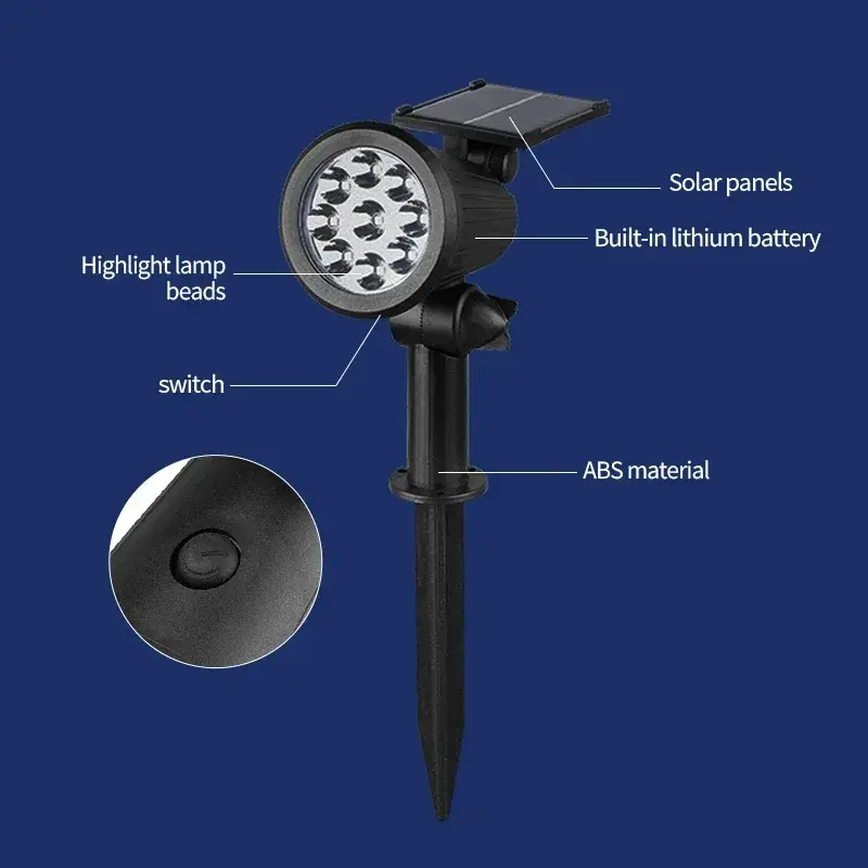 1~4Pack Solar Light Outdoor Adjustable 9LED Spotlight In-Ground Waterproof Solar Powered Lawn Lamp for Landscape Decoration