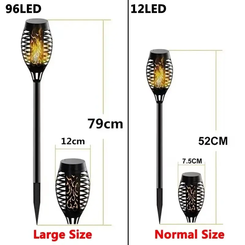 1~12PCS Solar Flame Light Outdoor 96/12 LEDs Flickering Torch Waterproof Night Lamp Garden Decoration for Lawn Path Yard Patio