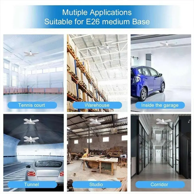 LED Ceiling Light Bright Industrial Lighting Deformable Foldable 85-265V E26/27 Lamp Home Fan Blade Bulb For Garage Warehouse
