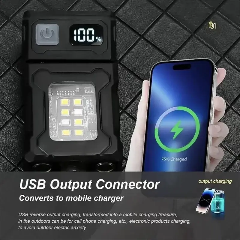 8 Modes Portable USB Rechargeable LED Flashlight Strong Magnet Multi-Function Light Super Bright Camping Lantern Emergency Lamp