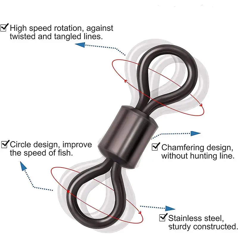 200-500Pcs Fishing Swivels Kit Ball Bearing Rolling Swivel Fishing Tackle Saltwater Freshwater Fishing Line Connectors for Carp