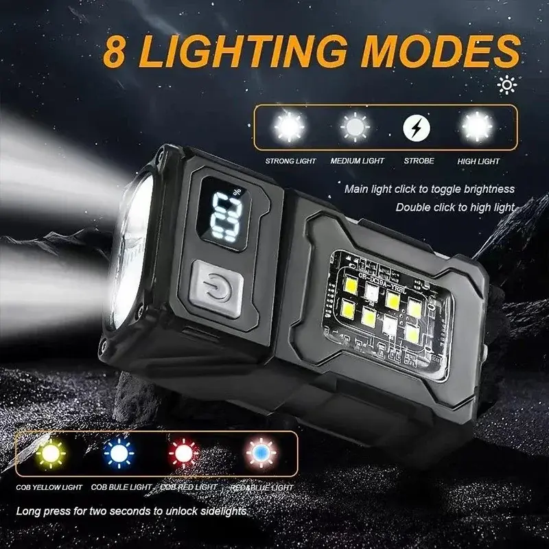 8 Modes Portable USB Rechargeable LED Flashlight Strong Magnet Multi-Function Light Super Bright Camping Lantern Emergency Lamp
