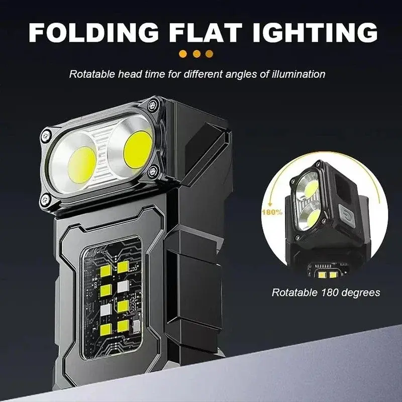8 Modes Portable USB Rechargeable LED Flashlight Strong Magnet Multi-Function Light Super Bright Camping Lantern Emergency Lamp
