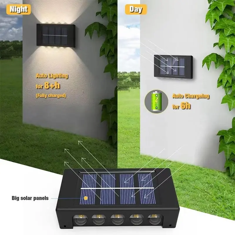 1~4Pack Solar Wall Lights Outdoor 16LED Waterproof Lamp Up And Down Convex Lens Lighting For Garden Landscape Balcony Decoration