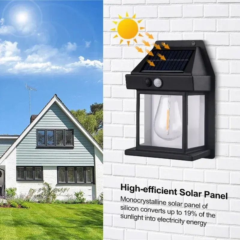 1~4Pcs Outdoor Solar Wall Lamp Waterproof Tungsten Filament Lamp Induction Lamp Household Light Garden Wall Light