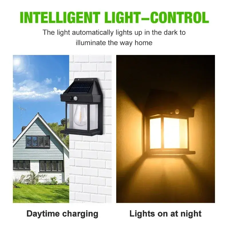 1~4Pcs Outdoor Solar Wall Lamp Waterproof Tungsten Filament Lamp Induction Lamp Household Light Garden Wall Light