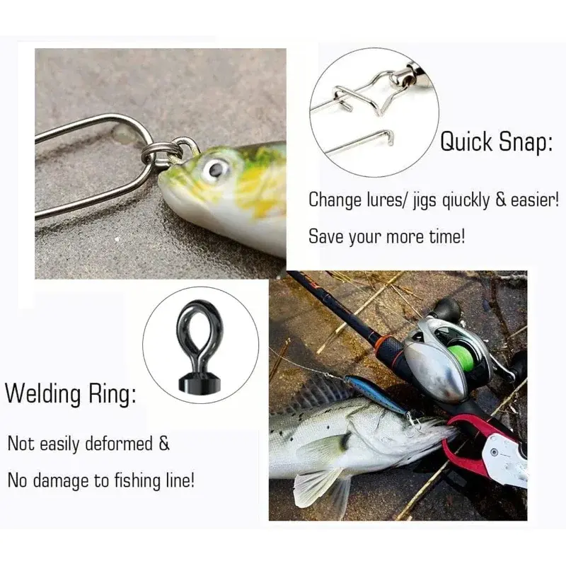 Fishing Swivel Snaps 4#-12# Stainless Steel Rolling Bearing Duo-Lock Connector Kit Saltwater Freshwater Lure Tackle 50-200Pcs