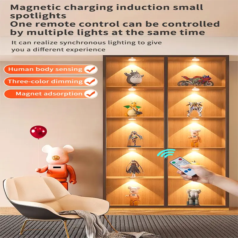 1~6Pcs Motion Sensor LED Night Lights 3in1 USB Rechargeable Spotlight 3 Color Wireless Night Lamps for Home Corridor Bedroom