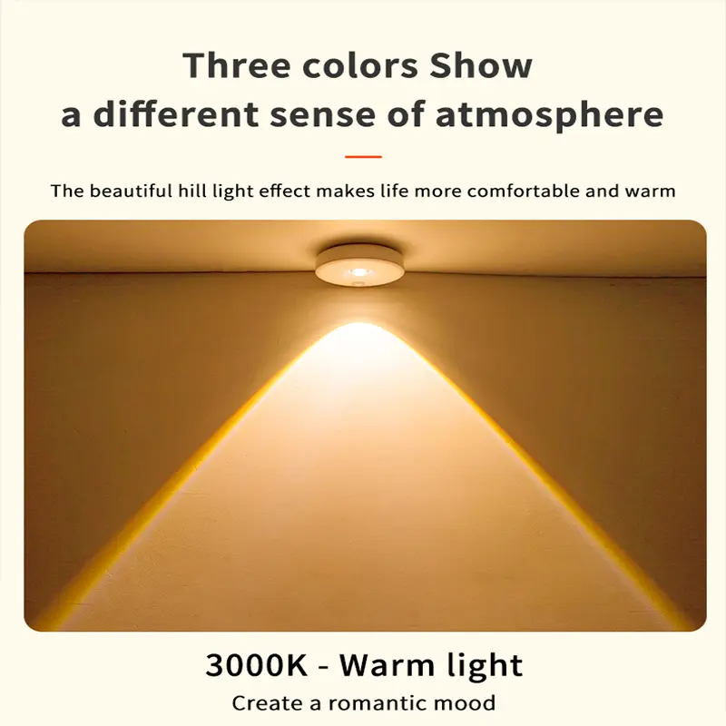 1~6Pcs Motion Sensor LED Night Lights 3in1 USB Rechargeable Spotlight 3 Color Wireless Night Lamps for Home Corridor Bedroom
