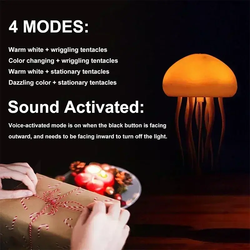 Cartoon Dancing Jellyfish Night Light RGB Gradient Voice Control Rechargeable Cute LED Night Lamp for Bedroom Decor Gifts