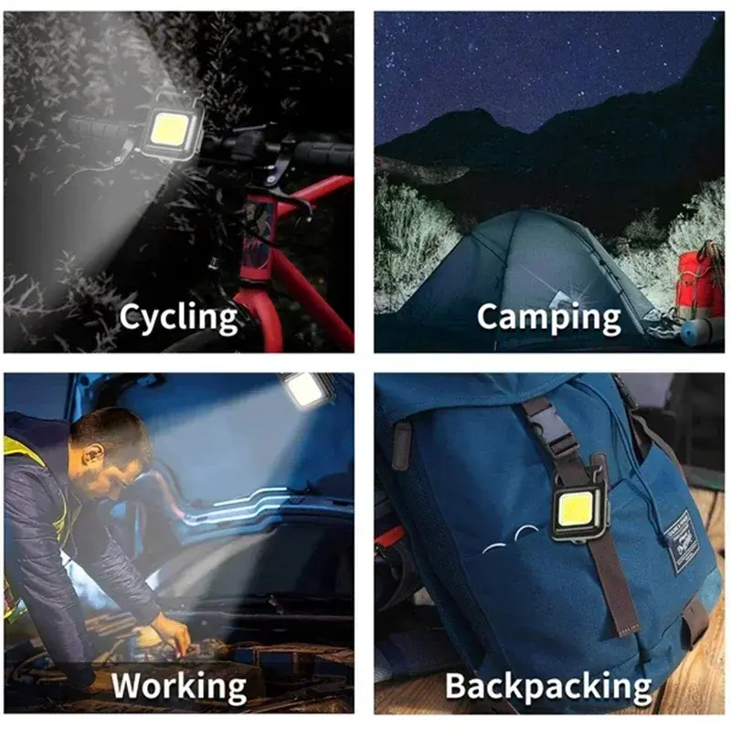 Mini Camping Keychain Light Pocket Multifunctional Clip Flashlight USB Rechargeable Outdoor LED Portable Bright Work COB Lantern